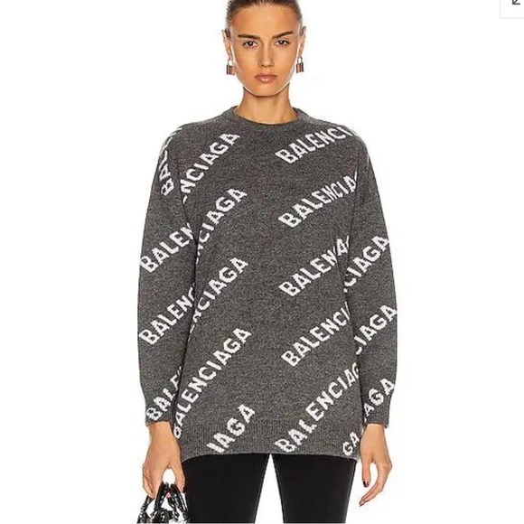 Balenciaga Other - Authentic BALENCIAGA Crew Neck Chunky Sweater Oversized Size XLarge Gray White